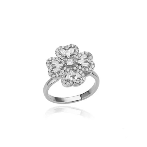 Silver Plated Rotating Four Clover Adjustable Ring - Picture 3 of 8
